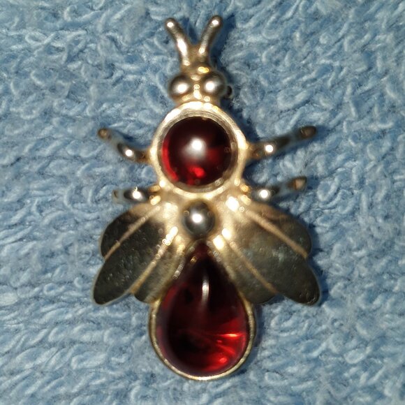 1’’ Genuine Baltic Amber 925 Sterling Silver Bumblebee Brooch - Picture 1 of 9